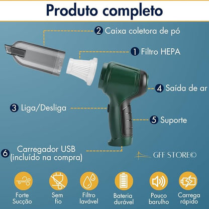 Aspirador de Pó Portátil Multifuncional sem Fio - 4 em 1